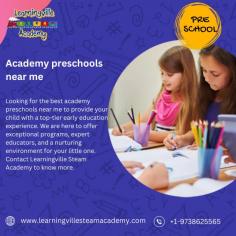 Looking for the best academy preschools near me to provide your child with a top-tier early education experience. We are here to offer exceptional programs, expert educators, and a nurturing environment for your little one. Contact Learningville Steam Academy to know more.
