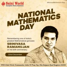Celebrating the birthday of Srinivasa Ramanujan and #National #Mathematics #Day Srinivasa Ramanujan (22 December 1887 – 26 April 1920) was an Indian mathematician, who made extraordinary contributions to mathematical analysis, number theory, infinite series, and continued fractions. #Ramanujan independently compiled nearly 3900 results (mostly identities and equations). His work continues to inspire mathematicians even today! Every year Ramanujan's birthday is celebrated as National Mathematic

