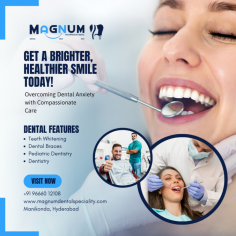 Magnum Dental Clinic provides the best dental health services in and around Manikonda. Check out all the different services like Teeth whitening, wisdom teeth extraction, jaw surgeries, dental veneers, dental implants, and more.