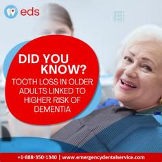 Did You Know? | Emergency Dental Service

Did you know that older people may have a higher risk of dementia if they lose a tooth? Maintaining dental health could be crucial to cognitive well-being as we age. Emergency Dental Service offers comprehensive care to help you maintain a healthy smile. Schedule an appointment at 1-888-350-1340.