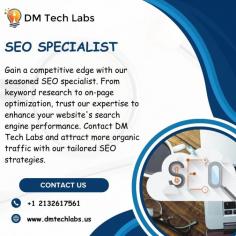 Gain a competitive edge with our seasoned SEO specialist. From keyword research to on-page optimization, trust our expertise to enhance your website's search engine performance. Contact DM Tech Labs and attract more organic traffic with our tailored SEO strategies.