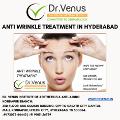 Turn back the clock on aging at Dr. Venus with anti-wrinkle treatment in Hyderabad. Our specialized approach combats wrinkles, fine lines, and sagging, rejuvenating your appearance. Trust our expert team to deliver safe and effective results through advanced techniques. Rediscover youthful skin with the premier anti-wrinkle treatment in Hyderabad.