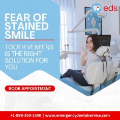 Fear Of Stained Smile | Emergency Dental Service

If you have a fear of a stained smile, dental veneers are an ideal solution. These cosmetic wonders can completely transform your teeth and give you the confident, beautiful smile you've always wanted. Emergency Dental Service is here to help you. Schedule an appointment at 1-888-350-1340.