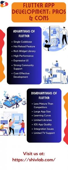 Do you want to know the pros and cons of Flutter app development? Deep dive into our infographic and learn the major advantages and disadvantages of opting for Flutter app development services for your project. Make a well-informed decision for the success of your online business. Contact Shiv Technolabs for more info!