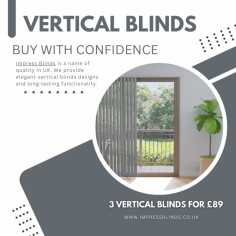 If you are looking to enhance your home with versatile window coverings, Impress Blinds has you covered. Our Vertical Blinds offer style and functionality in one package. Discover a wide range of colors and textures to suit any decor. Perfect for light control and privacy, these blinds are a timeless choice. Get the best quality Vertical Blinds at affordable prices. Explore our collection and transform your space today.  

more info: https://www.impressblinds.co.uk/vertical-blinds.php
