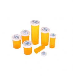 Reversible cap vials（https://www.dwplastic.com/product/marijuana-packaging/reversible-cap-vials-133.html） fit varied 7 amounts of medication from 8 Dram to 60 Dram.

Airtight, Moisture Resistant, and Odor Proof Design.
-FDA Compliant Clarified Polypropylene.
-Available in Clear or UV resistant colors
Push Down and Turn Caps. Child Resistant.
Caps are packed with vials in seperate plastic bags