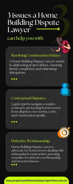 A Home Building Dispute Lawyer is an invaluable partner when navigating the complexities of construction projects. Firstly, they specialize in resolving construction delays, ensuring projects progress smoothly and timely. Secondly, these legal experts adeptly handle contractual disputes, safeguarding homeowners from conflicts related to terms, costs, and construction quality. Lastly, when faced with defective workmanship or structural issues, a Lawyer advocates on behalf of homeowners, pursuing remedies and ensuring fair compensation. Their expertise brings peace of mind to those facing challenges in the realm of home construction, making the legal process more manageable and favorable for homeowners.
Visit Here - https://www.propertysettlementlawyersperthwa.com.au/blog/benefits-of-hiring-a-home-building-dispute-lawyer/
