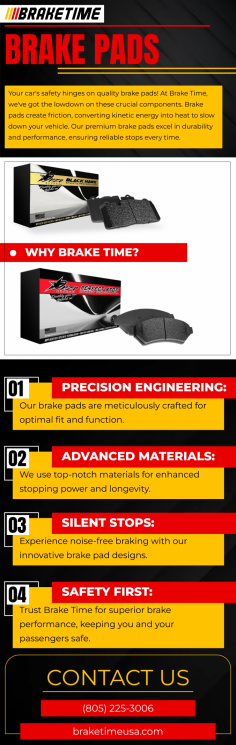 Upgrade Your Ride with Top-Quality Brake Pads at Brake Time!

Discover superior stopping power at Brake Time! Explore our premium brake pads collection designed for safety and performance. Upgrade your vehicle's braking system with confidence. Visit our website https://braketimeusa.com/brake-pads/ to explore a wide range of high-quality brake pads that ensure reliability and durability. Elevate your driving experience with Brake Time – where safety meets excellence! 
