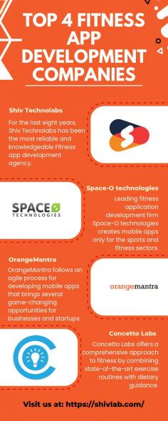 In the last few years, there has been a massive rise in the number of people using fitness mobile applications. That is why, there are a number of businesses emerging into fitness app development. In this infographic, we have discussed about the top 4 fitness app development agencies. The top 4 agencies are as follows:
- Shiv Technolabs
- Space-O technologies
- OrangeMantra
- Concetto Labs
