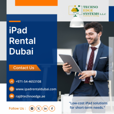 Techno Edge Systems LLC is pioneers in providing the iPad Rental Dubai. If you need an iPad for a day, a week or a month, we've got the best rate. For More info Contact us: +971-54-4653108 Visit us: https://www.ipadrentaldubai.com/ipad-rental-in-dubai/ 