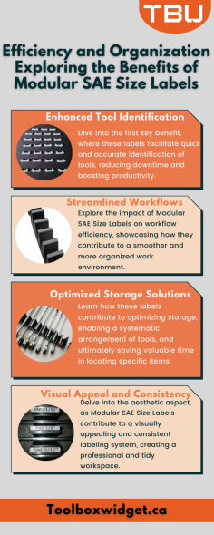 Step into a world of streamlined efficiency and impeccable organization with our infographic on the remarkable advantages of Modular SAE Size Labels. Discover how these labels revolutionize your workspace, simplifying the identification and retrieval of tools with precision.