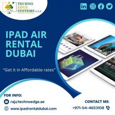 Techno Edge Systems LLC provides the reasonable services of iPad Air Rental Dubai. We are having customized Services of iPad Air Rentals with latest technology. For More info Contact us: +971-54-4653108 Visit us: https://www.ipadrentaldubai.com/ipads-for-rental/
