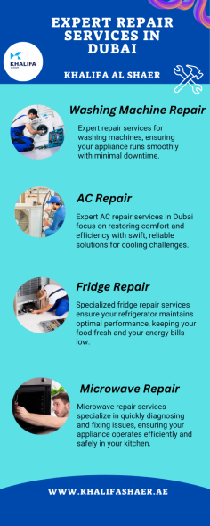Khalifa Al Shaer offers Top-notch AC, washing machine, and appliance repair services in Dubai,  trust our expert technicians. Fast, reliable service for all your appliance needs at Affordable rates.
