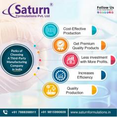 Third-Party Manufacturing Company – Saturn formulations are one of the top-rated and ISO-certified Third party manufacturing company in India that manufactures different kinds of product range and segments in certified manufacturing branches. Existing as a certified third-party manufacturer who provides the most suitable services of third-party manufacturing in pan India for customer prosperity.