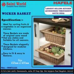 These range of wicker baskets are light yet sturdy and durable.
Help vegetables to stay fresh for days.
Made from willows of natural brown color, it is hand woven into the clear lacquered beech frame. It is an excellent storage solution for environmentally conscious people.
It is easy to maintain and comes as a ready to install unit.
Available in two different dimensions these adorable wicker baskets from Häfele make perfect stylish storage for kitchen.


