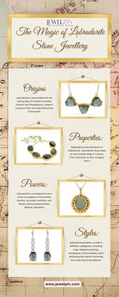 Find the charming universe of Labradorite stone jewellery through our enthralling infographic. Labradorite, with its brilliant shimmers of colours, is something other than a gemstone; it's a pathway to mystery and magic.
Origins: Labradorite is associated with the mining sites of northern Canada, Finland, and Madagascar, where it is dug out from the subsurface level of the earth.
Properties: Regarded as the birthstone of iridescence, Labradorite showcases an enchanting range of colours, from vivid blues to fiery orangery and even deep greens, making every stone one of a kind.
Powers: Labradorite is considered to be a stone of prophecy that enriches intuition, provokes creativity, and fosters spiritual peacefulness. Bearing Labradorite stone jewellery can be a perfect place to shield ourselves and also learn more about ourselves.
Styles: Labradorite jewellery comes in different categories, including rings, bigstone earrings, neckpieces, and bracelets, each exhibiting the stone's charming tints and natural excellence.
Care: To safeguard its brilliant excellence, tenderly clean Labradorite gems with a delicate fabric and avoid chemicals and extreme heat.
Pairing: Labradorite's versatility allows it to complement both casual and formal attire, adding a touch of mystique and elegance to any ensemble.
Experience the allure of Labradorite with our exquisite collection at JewelPin.


For More Information-:  https://www.jewelpin.com/product/natural-labradorite-gemstone-big-stone-
ring-in-925-silver-vr033297