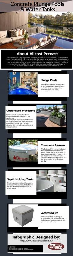 Allcast Precast is the solution for your plunge pool, septic tank and water tank needs. We manufacture all of our tanks in concrete because it has excellent insulating properties and keeps water cool in hot weather. Concrete tanks don’t rust, leak or cave in, and reduces the risk of algae or bacteria growth in the water. Our concrete water tanks are long lasting, low maintenance and fire resistant. For aesthetic purposes our water tanks can be installed above or underground, and fitted with camlock valve fittings for use of fire-fighting purposes.