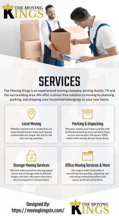 The Moving Kings is an experienced moving company serving Austin, TX and the surrounding area. We offer a stress-free solution to moving by planning, packing, and shipping your household belongings to your new home.
