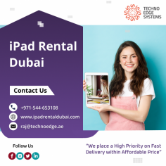 Techno Edge Systems LLC is one stop solution for providing iPad Rental Dubai. We stand out as premier choice for those in need of reliable iPad rentals. For More info Contact us: +971-54-4653108 Visit us: https://www.ipadrentaldubai.com/ipad-rental-in-dubai/