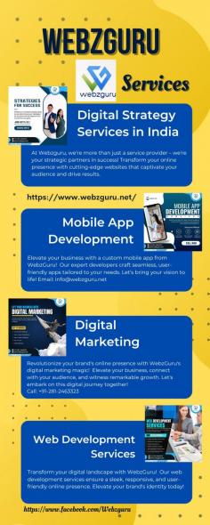 At Webzguru, we're more than just a service provider – we're your strategic partners in success! Transform your online presence with cutting-edge websites that captivate your audience and drive results.
Email: info@webzguru.net
Call: +91-281-2463323
Visit Us - https://webzguru.net/