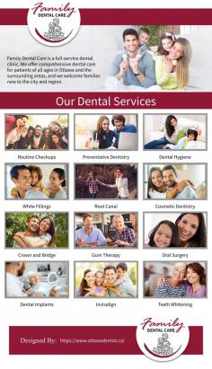 Ottawa’s Leading Dental Clinic Providing Comprehensive Dental Services. We care about your oral hygiene and understand that visiting a dentist can make people anxious, which is why we strive to make the experience less stressful and more comfortable for you. In addition to making you feel at ease, our team of qualified and professional dentists in Ottawa are dedicated to catering to your needs and keep your best interests in mind.
