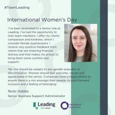 Women's Day by Leading Corporate Recovery

This month, our incredible team of women at Leading share their thoughts on resilience, empowerment, and helping to break barriers in the industry. 

At Leading, we believe in fostering an inclusive environment where everyone's voice is heard. 

Sign up - https://www.leading.uk.com/