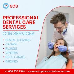 Professional Dental Care | Emergency Dental Service

Get expert dental care with our professional services. We offer many treatments, from thorough dental cleanings to expertly crafted crowns and fillings. Transform your smile with veneers, resolve dental issues with root canals, and restore bridge functionality—trust Emergency Dental Service to provide immediate treatment when you need it the most.  
Schedule an appointment at 1-888-350-1340.
