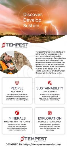 Tempest Minerals Ltd is an Australian based mineral exploration company with a diversified portfolio of projects in Western Australia considered highly prospective for precious, base, and energy metals. The company has an experienced board and management team with a history of exploration, operational and corporate success. 
Tempest leverages the team’s energy, technical and commercial acumen to execute the Company’s mission - to maximise shareholder value through focussed, data-driven, risk-weighted exploration and development of our assets.
