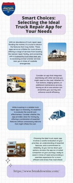 Navigate breakdowns with confidence: 'Smart Choices' introduces the premier Truck Repair App at Breakdown Inc. Locate a dependable truck shop near you and fast wrecker services near me for convenience on the road. Visit here to know more:https://truckbreakdownapp.blogspot.com/2024/03/smart-choices-selecting-ideal-truck.html