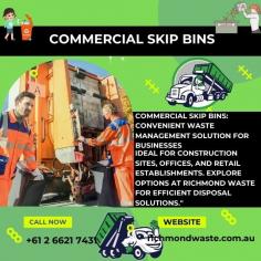 Commercial Skip Bins: Convenient waste management solution for businesses. Available in various sizes to accommodate diverse needs. Ideal for construction sites, offices, and retail establishments. Explore options at Richmond Waste for efficient disposal solutions."