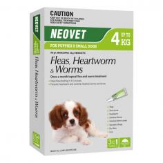 Neovet for Dogs and Puppies is a monthly spot-on treatment for flea, worm, and heartworm protection. It eliminates flea larvae, fleas, lice, mites, and sarcoptic mange shortly after application and also protects against most major intestinal worms in dogs, such as hookworm, roundworm, and whipworm, including heartworm. It is an easy-to-use monthly spot-on solution to help rid your dog of both existing parasites and provide ongoing protection.
