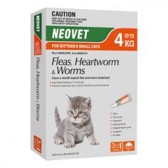 Neovet for Cats and Kittens is a topical multi-parasite protection for fleas, worms, and heartworm, and ear mites. It eliminates fleas, and flea larvae and reduces the incidence of flea allergy dermatitis. This monthly spot-on formula also treats and controls heartworm, roundworms, hookworms and lungworms, and ear mites.
