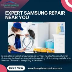 Reliable Samsung Repair Near Me services right in your neighborhood. Our expert technicians specialize in identify and fixing a wide range of Samsung device issues, from Washer to ovens replacements to battery repairs, ensuring your device is back in your hands as good as new.  Visit us today: https://www.theappliancerepairmen.com/brands/detail/samsung-repair-near-me