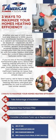 Get top-notch service for Furnace Repair in Riverton with 1st American Plumbing, Heating & Air. Our specialists quickly identify and resolve furnace problems, keeping your house warm and cozy. You can rely on us for effective service, fair pricing, and a dedication to maintaining the optimal operation of your heating system. We value your comfort and promise to provide dependable furnace repairs. For more information, call us at (801) 477-5818.

Website: https://1stamericanplumbing.com/service-area/riverton/