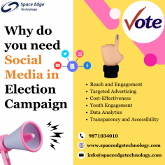 Gain a competitive edge in your election campaign with SpaceEdge Technology's tailored social media solutions. Find out why embracing social platforms is no longer a choice but a necessity for political candidates aiming to connect with voters and win elections.

Read more: https://spaceedgetechnology.com/political-election-campaign/
Contact No.: +91-9871034010
Mail ID: info@spaceedgetechnology.com