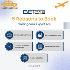Convenience: Booking a taxi to Birmingham Airport offers unmatched convenience, with door-to-door service tailored to your schedule. No need to worry about parking or navigating public transport.
Punctuality: Birmingham Airport Taxi prioritize timeliness, ensuring you arrive at the airport with ample time to spare for check-in and security procedures.
Comfort: Relax and enjoy a comfortable ride to the airport in well-maintained vehicles equipped with modern amenities, providing a stress-free start to your journey.
Experienced Drivers: Experienced drivers familiar with the best routes and traffic patterns around Birmingham ensure efficient and smooth transportation, minimizing travel time and delays.
24/7 Availability: Whether you have an early morning flight or a late-night arrival, Birmingham Airport taxis are available round-the-clock to accommodate your travel schedule, providing peace of mind and reliability for all your airport transportation needs.

Visit Us:  https://getcab.uk/birmingham-airport-transfer