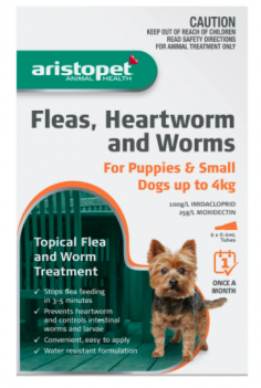 "Aristopet Spot on for Dogs | Aristopet Flea, Heartworm & All-Wormer for Dogs

Aristopet Spot on Treatment for dogs is an effective solution for those who want to provide the best care for their pet at the best price. It is a rapid action treatment that provides all-in-one protection against fleas, intestinal worms, heartworm, and ear mites for one whole month.

For More information visit: www.vetsupply.com.au
Place order directly on call: 1300838787"