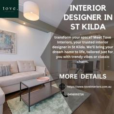 Discover the ultimate in interior design with Tove Interiors, the top choice in St Kilda. Our team of experts blends creativity and precision to create spaces that showcase your style and surpass your expectations. As the leading interior designer in St Kilda, we specialize in designing distinctive and timeless interiors customized to your needs and preferences. Count on Tove Interiors to turn your space into a work of art.  Visit us on website 

https://www.toveinteriors.com.au/st-kilda

