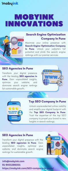 Unlock unprecedented online visibility and amplify your digital footprint with the Top SEO Company In Pune. Trust the expertise of the top SEO company to propel your brand to new heights in search rankings and audience engagement. Maximize your online potential today!

More info
Email Id	info@mobyink.com
Phone No	91-9001386001
Website	https://mobyink.com/SEO-company-in-pune/