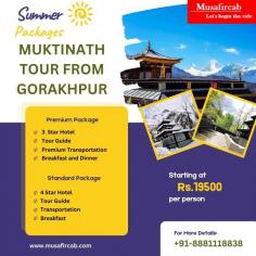 Embark on a spiritual journey to Muktinath Temple with Musafircab. Experience the tranquility and serenity of this sacred site. For Hindus, Muktinath is considered one of the 108 Divya Desams, holy abodes of Vishnu. Gorakhpur to Muktinath Tour Package, Muktinath Yatra Package from Gorakhpur, Gorakhpur to Muktinath Darshan.For any inquiry call us or Whatsapp us at +91-8881118838.  Our executive is available 24*7 to help you in planning your trip.