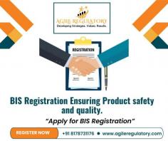 BIS registration is a mandatory certification process conducted by the Bureau of Indian Standards to ensure products comply with specified quality and safety standards in India. Agile Regulatory Consultancy assists in obtaining BIS Registration, ensuring compliance with Indian standards for quality and safety. To know more visit https://www.agileregulatory.com/service/bureau-of-indian-standard-bis-registration