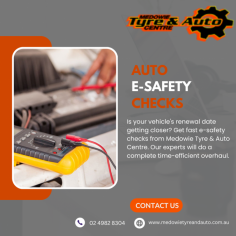 Medowie Tyre & Auto Centre offers convenient and efficient e-safety checks for your vehicle. Our experienced technicians will thoroughly inspect your car's essential safety systems to ensure that it meets all necessary requirements. Book your e-safety check with us today to keep your vehicle safe on the road. Visit: https://medowietyreandauto.com.au/e-safety-checks/