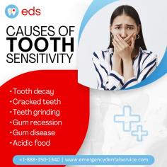 Tooth sensitivity | Emergency Dental Service
Tooth sensitivity is a common dental problem that can cause discomfort and pain when eating or drinking. Various causes of tooth sensitivity include tooth decay, cracked teeth, teeth grinding, gum recession, gum disease, and consuming acidic foods and drinks. Regular dental check-ups and oral hygiene practices can help avoid tooth sensitivity and promote overall dental health. Schedule an appointment at 1-888-350-1340.