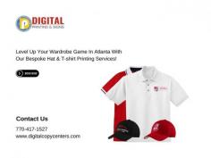 Looking for custom hat and T-shirt printing in Atlanta? Digital Printing & Signs offers high-quality printing for hats, t-shirts, and apparel. Whether it's for your business, event, or personal style, we provide durable and vibrant prints that make a statement. Contact us today for custom hat and T-shirt printing services in Atlanta that deliver top-notch results!
