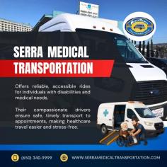 Common Barriers to Transportation for Disabled Individuals
✅ Lack of accessible vehicles with proper wheelchair lifts or ramps
✅ Limited availability of trained drivers for special needs assistance
✅ Scheduling difficulties and long wait times for rides
✅ High costs or lack of insurance coverage for transportation
✅ Inadequate door-to-door support and assistance
✅ Poor coordination between healthcare providers and transportation services.
With Serra Medical Transportation, you have access to Convenient Medical Transportation, anytime, anywhere. Visit http://www.serramedicaltransportation.com/