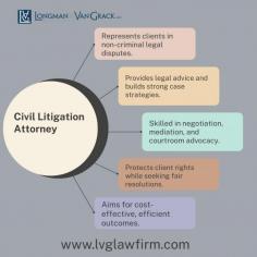 A skilled civil litigation attorney represents clients in disputes involving contracts, property, business conflicts, and personal matters. From pre-trial negotiations to courtroom advocacy, they handle every stage of the legal process with precision and strategy. Dedicated to protecting your rights and achieving favorable outcomes, a civil litigation lawyer provides guidance, strong representation, and tailored solutions to resolve conflicts effectively, whether through settlement or trial.