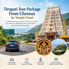 Planning a pilgrimage from Chennai to Tirupati involves considering travel time, temple schedules, transportation, and overall itinerary. A Tirupati Tour Package From Chennai can provide a structured way to organize the journey, particularly for families, couples, and small groups. Depending on the selected itinerary, travel arrangements may include private vehicle transportation, convenient departure timings, and visits to important temple locations around Tirupati and Tirumala. A well-planned journey can also allow travelers to manage sightseeing and return travel more efficiently. Images highlighting scenic roads, temple architecture, and comfortable transportation can effectively represent the experience of planning a pilgrimage between Chennai and Tirupati.